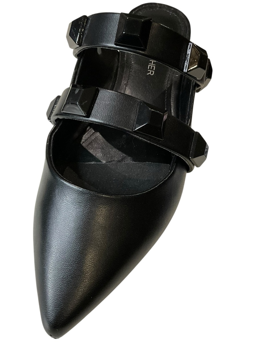 Marc Fisher Searli Black Pointed-Toe Studded Flat Slip-On Mules 6.5 - Picture 5 of 12